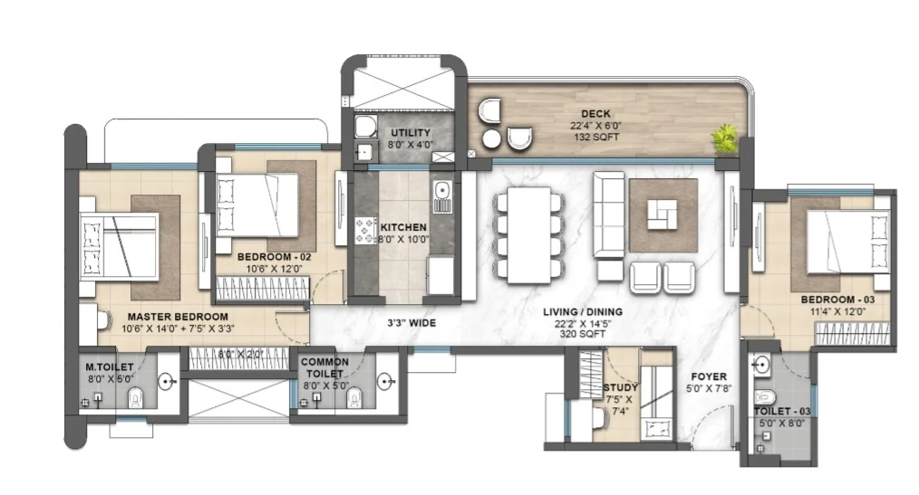 Lodha Opulis 3 BHK Unit Layout